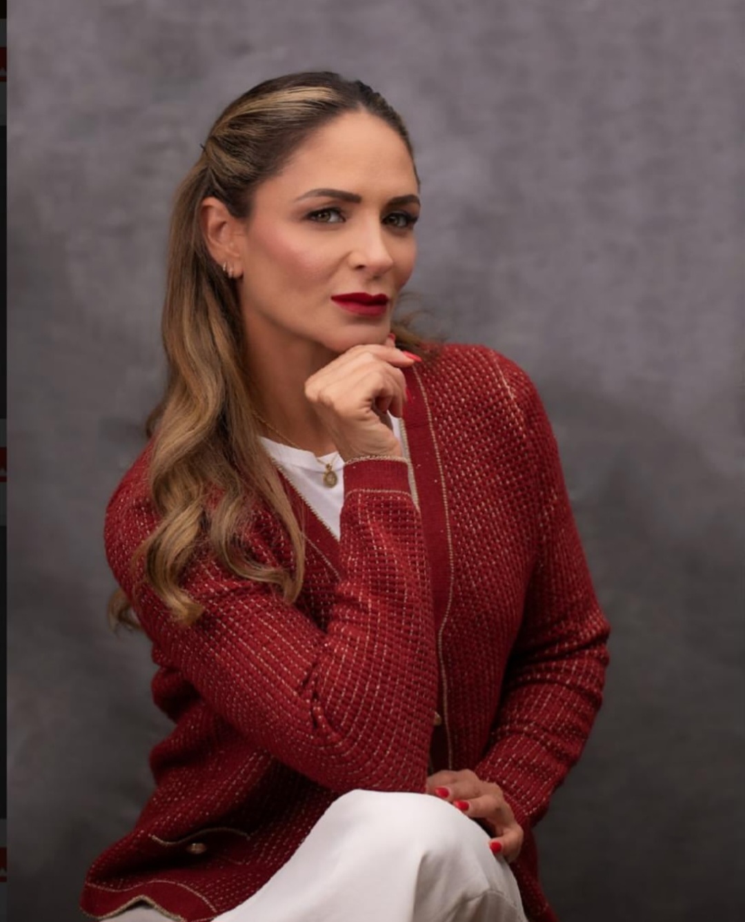 Editorial portrait of Juliana in red